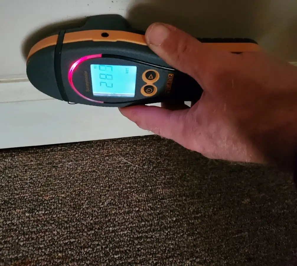 Moisture detection at baseboard during Sewage Cleanup & Sanitation in Kochville
